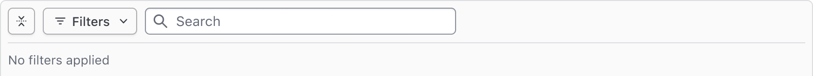 An example of the expanded Filter Bar with no filters applied and an empty state