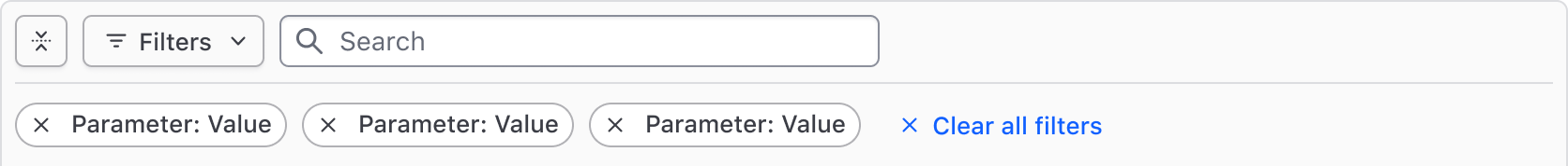 An example of the expanded Filter Bar with several filters applied